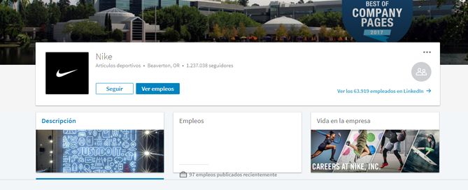 Nike pagina de empresa en LinkedIn